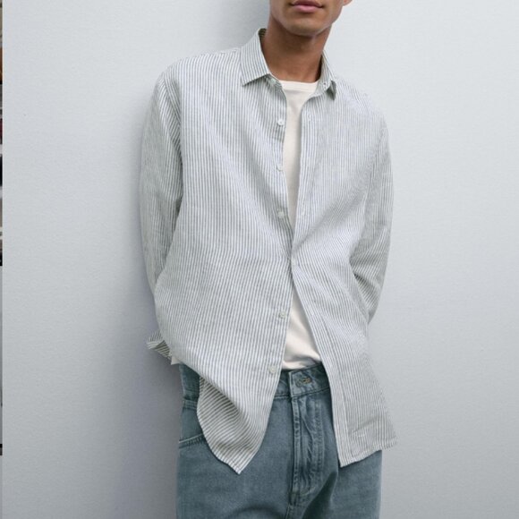 Massimo Dutti Regular Fit Striped Linen Shirt in Large - Picture 5 of 10